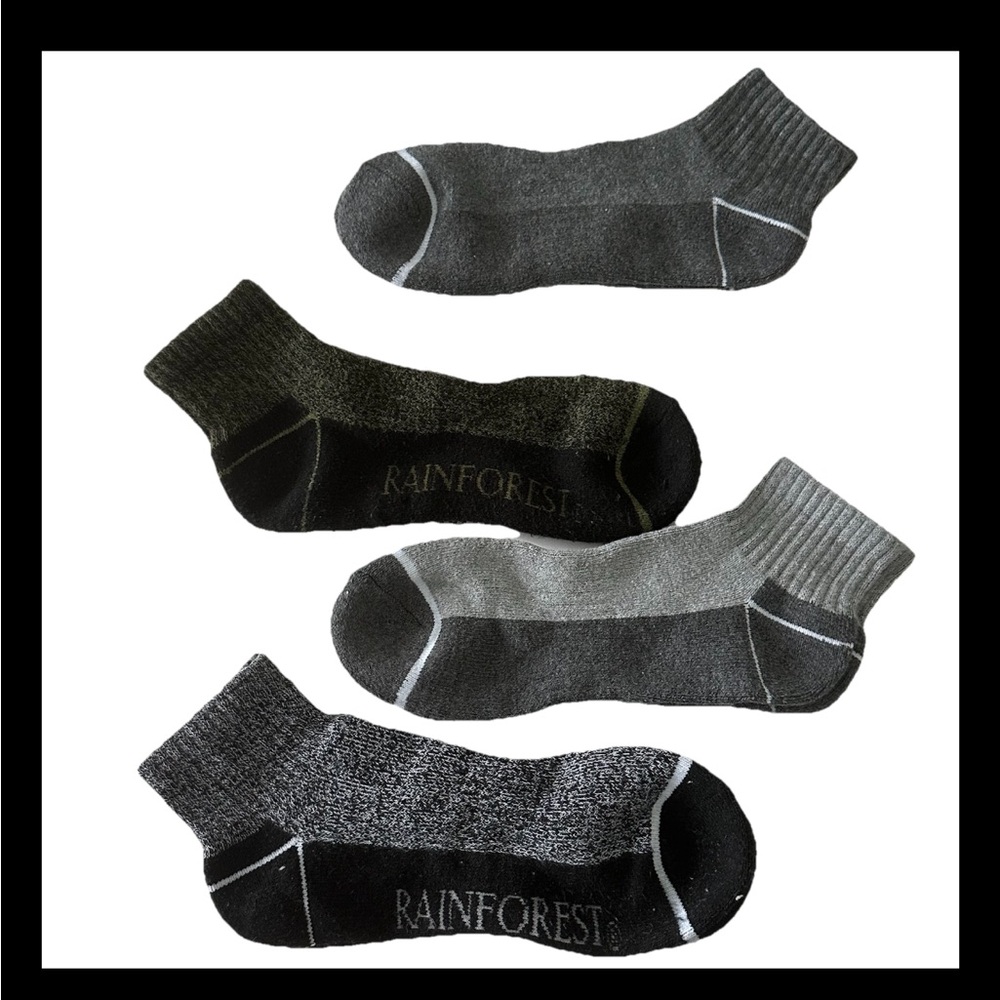 RAINFOREST Men's Low-Cut Athletic Socks - Black & Gray Mix (4 Pack)